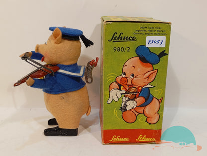 Schuco Tanzfigur 980 2 Schweinchen mit Geige im Originalkarton (75053)