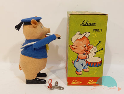 Schuco Tanzfigur 980 2 Schweinchen mit Geige im Originalkarton (75053)