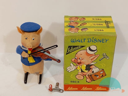 Schuco Tanzfigur 980 2 Schweinchen mit Geige im Originalkarton (75053)